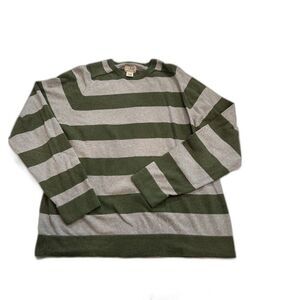 L.L. Bean Men's Cotton Cashmere Striped Crewneck Gray Green Sweater Size XL